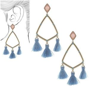 Triangle Tassel Drop Earrings blue